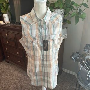 NWT Vintage Wrangler Multicolor Plaid Sleeveless Shirt